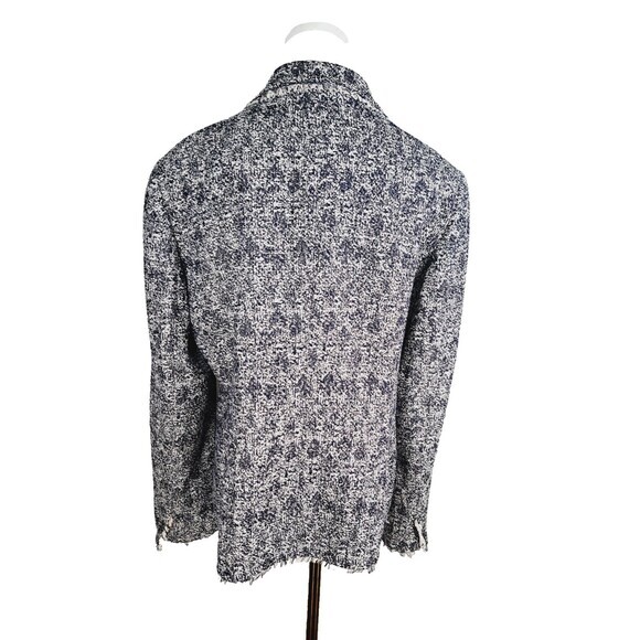 Talbot's Cotton Blend Tweed‎ Blaze 14 Large Blue Navy White Tweed Open Front - Picture 2 of 10